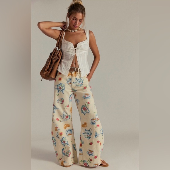 We The Free Denim - We The Free Eden Printed Wide Leg Slouchy Flare Jeans Size 28 NWT